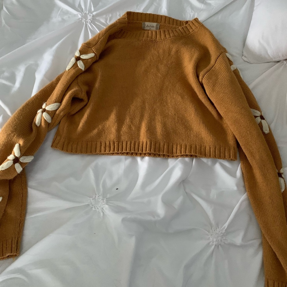 Altar'd State Brown and White Crop Top with Long Sleeves